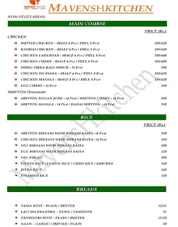 Mavensh Kitchen menu 