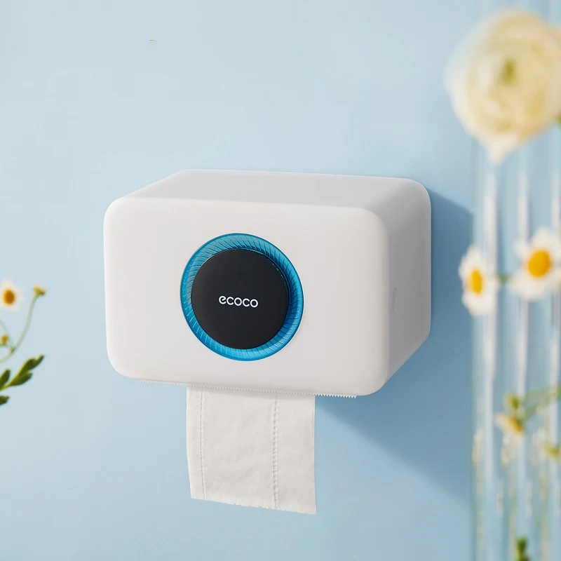 Suporte de papel higiênico de parede sem furos para banheiro, fácil instalação, à prova d'água, design moderno e economia de espaço.