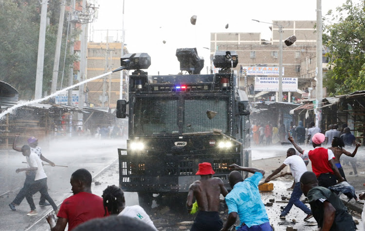 Riot police use water cannon against supporters of Kenyan opposition leader Raila Odinga in Nairobi, Kenya, March 20 2023. Picture: THOMAS MUKOYA/REUTERS