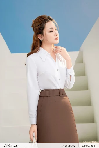 Áo sơ mi trắng dài tay nữ công sở HeraDG thiết kế cổ đức form ôm chất liệu 100% cotton poplin cao cấp thoáng mát SASBC67