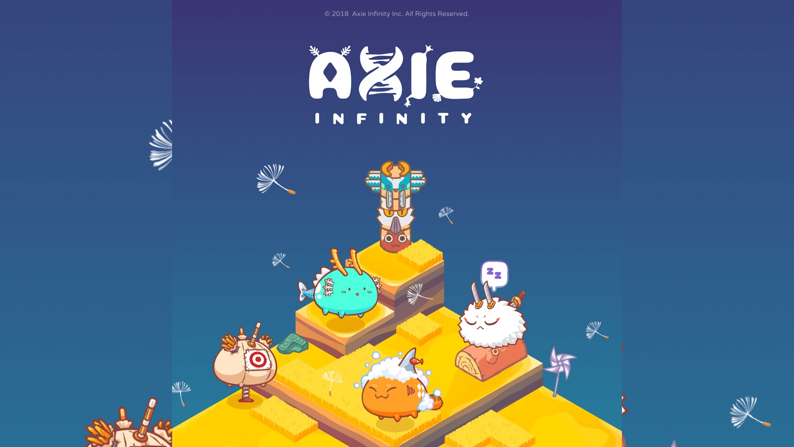 Axie game nft and axie infinity image on colourful background