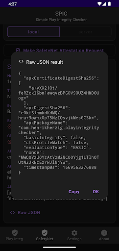 Screenshot SPIC - Play Integrity Checker