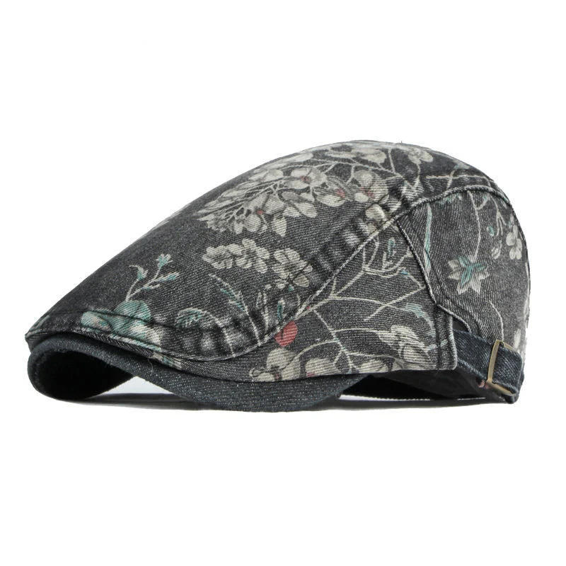 Denim Hut mit Blumenmuster für Damen. Vielseitige, alltagstaugliche Kappe mit Schirm, perfekt für einen lässigen Look und Sonnenschutz.