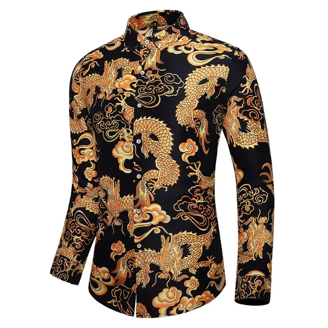  Men's Fashion Print Hawaiian Style Long Sleeve Shirt