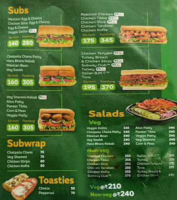 Subway menu 