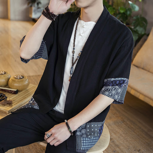 Title 2, Mens cotton linen cardigan jacket cloak shirt,...