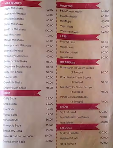 Kallayi Hotel menu 