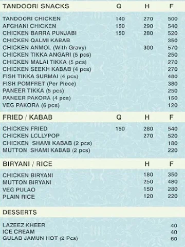 Al- Hafeez Restaurant menu 