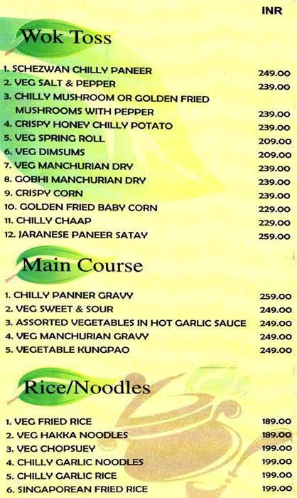 Maini's Green Leaf menu 