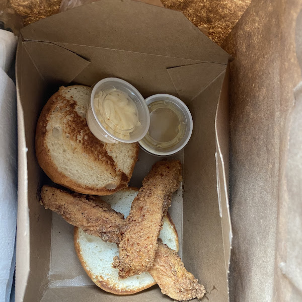 "Build a biscuit" subbed a gluten-free bun with gluten-free fried chicken tenders