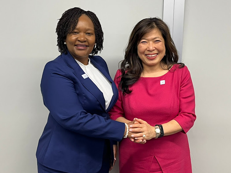 Trade and Industry CS Rebecca Miano with Canada’s Minister for Export Promotion, International Trade and Economic Development Mary NG on October 28, 2023