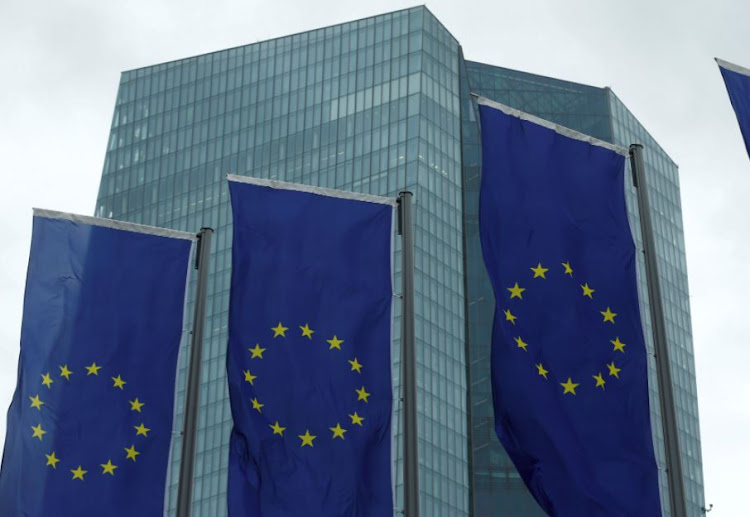 European Union flags flutter outside the European Central Bank (ECB) headquarters in Frankfurt, Germany December 14, 2017.