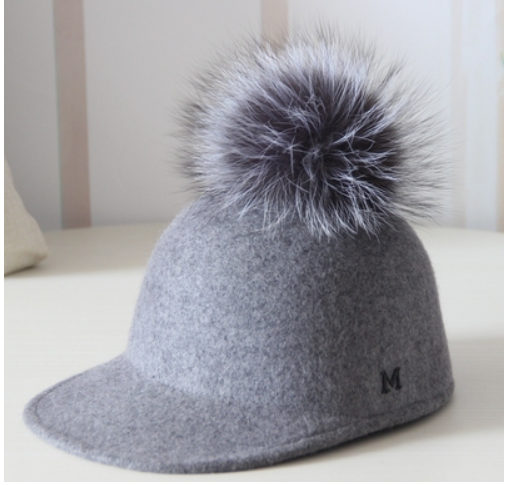 Grote vossenbont bal hoed vrouwen winter rijder hoed wollen paardrijdpet eenden tong baseball cap. Warmte en stijl voor de winter.
