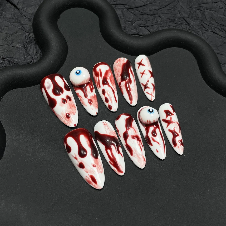 Manucure Halloween Faite à la Main Autocollants Ongles Noirs Portables Parfaits pour un Look Effrayant et un Déguisement Unique