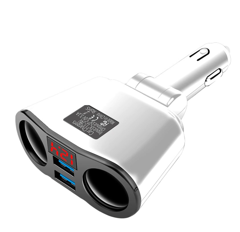 Cargador de coche rápido 3 en 1 con doble USB y encendedor de cigarrillos. Carga rápida para tres dispositivos simultáneamente.