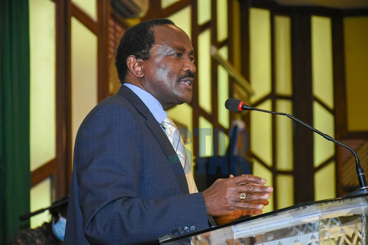 Wiper party leader Kalonzo Musyoka speaking during a meeting with OKA officials and Mt Kenya delegates on October 7, 2021./MERCY MUMO