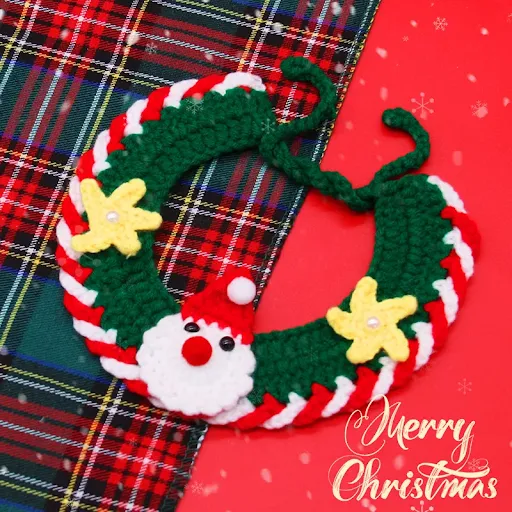 Christmas Pet Harness Scarf Cat Bow Collar Knitted New Year Dogs Bibs Xmas Costume Accessories for Small Medium Pet Supp