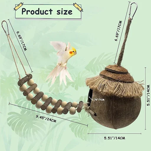 Bird Natural Coconut Shell With Ladder Bird Nesting House Birds Cage Landscaping Supplies For Parakeets Lovebirds