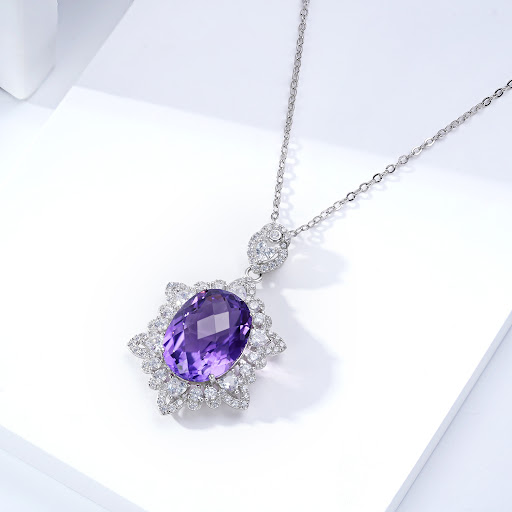 Title 2, Natural Amethyst Necklace Womens 925 Silver. E...