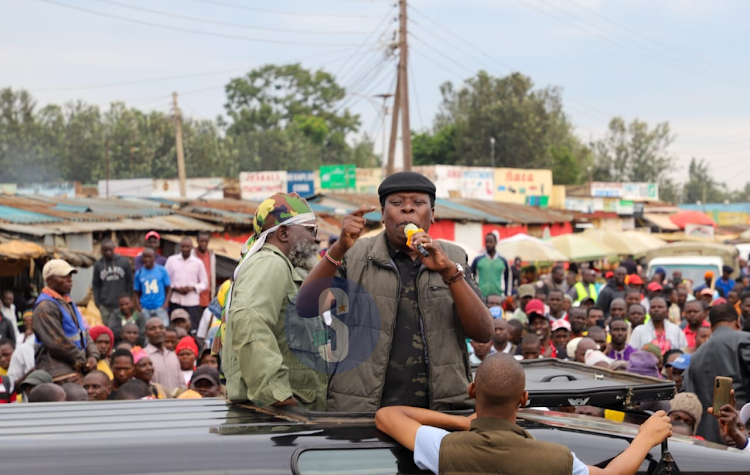 Former Defense cabinet secretary Eugene Wamalwa addressing protesters in Luanda Town on July 7,2023.