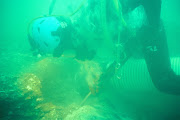 A diver mining the seabed near the mouth of the Orange River.