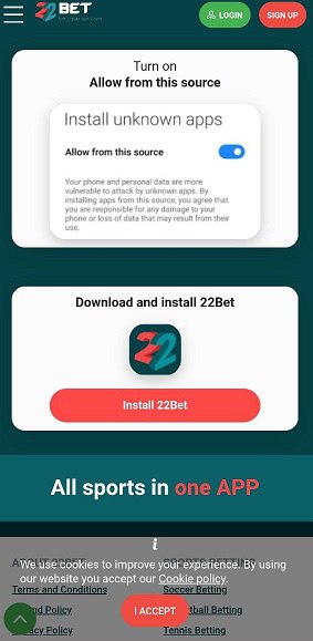 22bet install the app