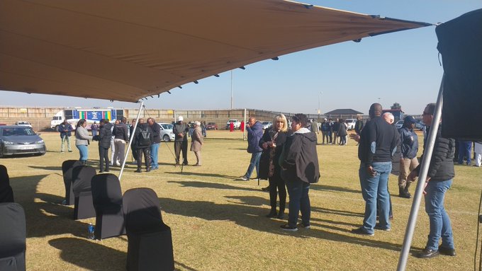 Ekurhuleni mayor Tania Campbell arrives at the Mehlareng Stadium to address residents of Thembisa after this week's violent protest.