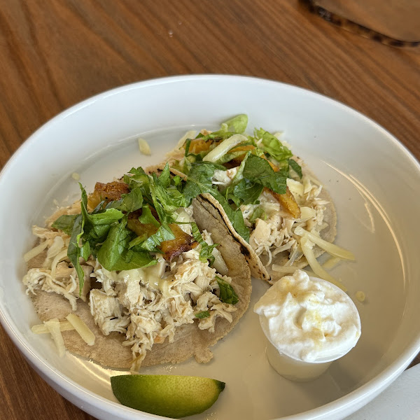 Cassava Flor Tacos, no tomatoes or onions with garlic seasoned Greek yogurt on the side!