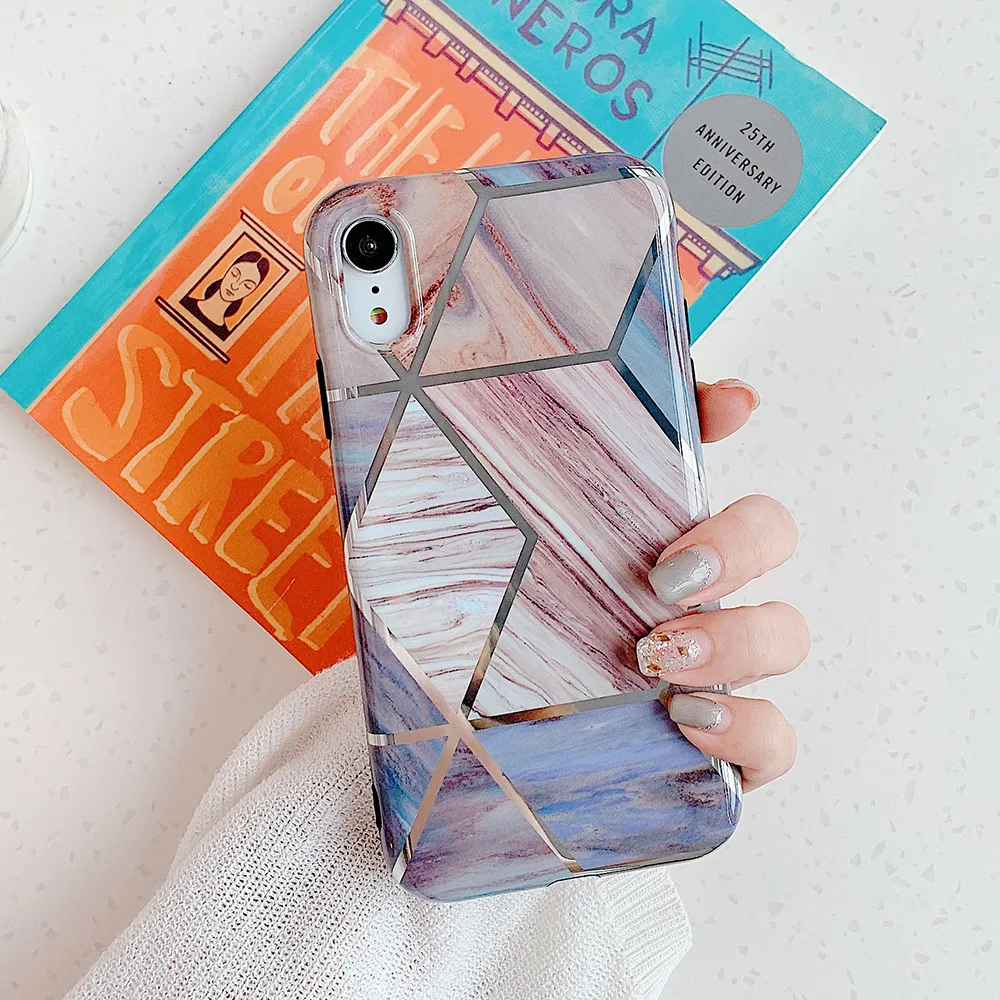Title 3, Electroplated Geometric Marble Phone Case Compa...