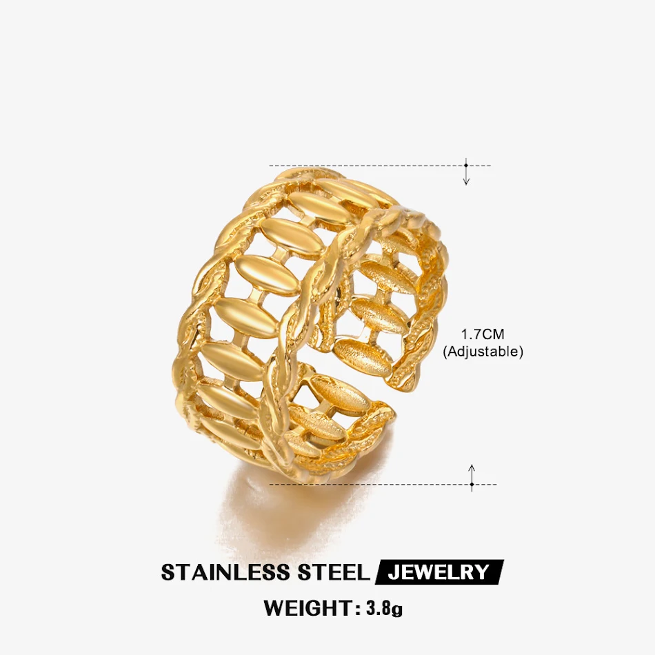 Bague réglable en acier inoxydable pour femme, design populaire. Ajustement parfait, durable et élégant, idéale au quotidien.