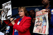 DA leader Helen Zille in the Free State in 2011 where she discussed the death of Andries Tatane during service delivery protests in Ficksburg.