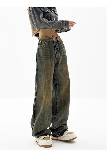 Title 7, Womens High-Waisted Straight Baggy Jeans Comfo...