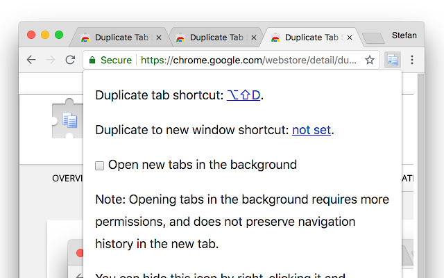 Duplicate Tab Shortcut chrome extension