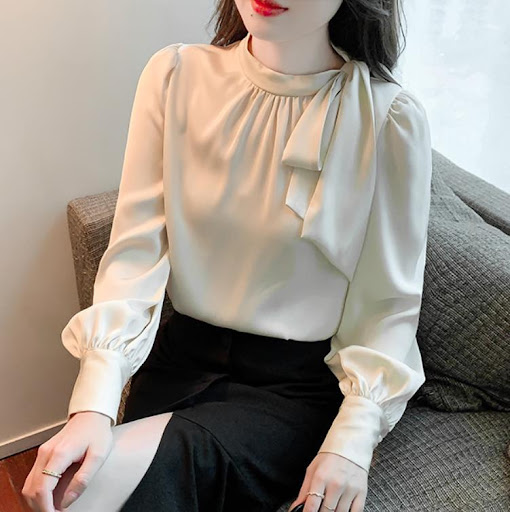 Title 2, Autumn Satin Shirt Bow Tie-up Top