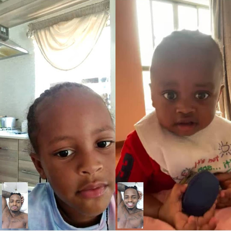 Diamond in video call with Tiffah and Naseeb Jnr