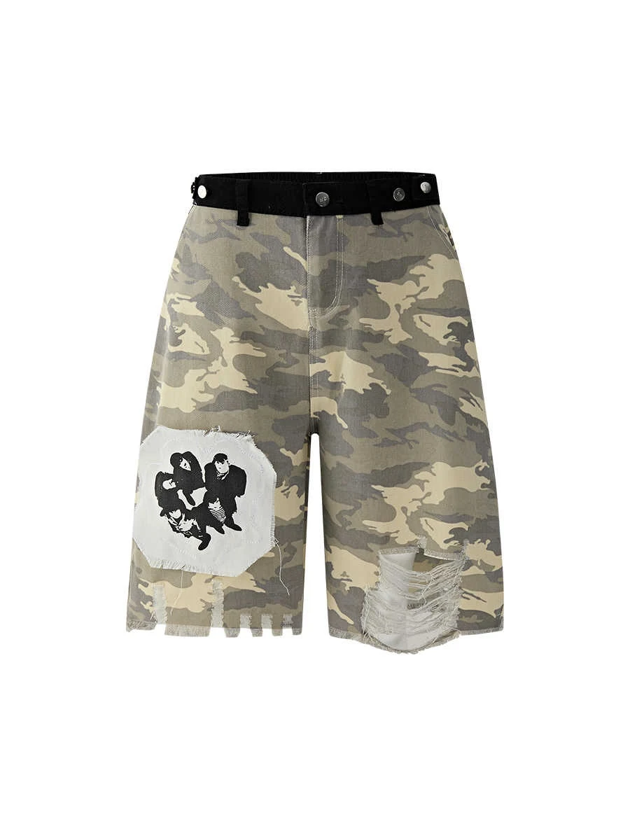 Casual Retro Patch Camouflage Denim Cropped Pants – Dein stylischer Begleiter für Freizeit und Alltag. Bequem, modisch und mit Camouflage-Details.