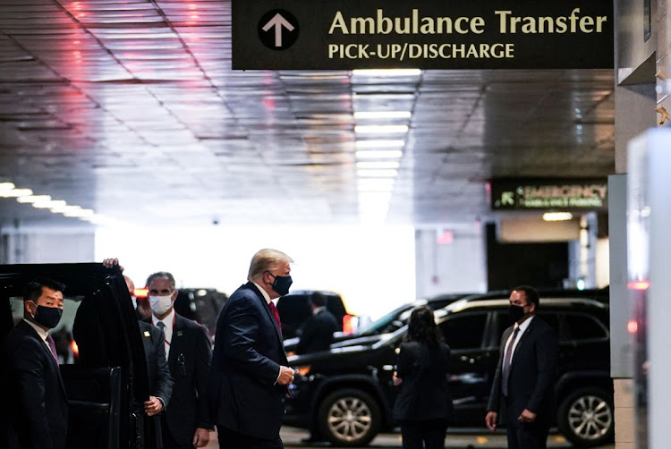 US President Donald Trump arrives at the New York Presbyterian Hospital to visit his younger brother Robert Trump in New York, US, on August 14 2020.