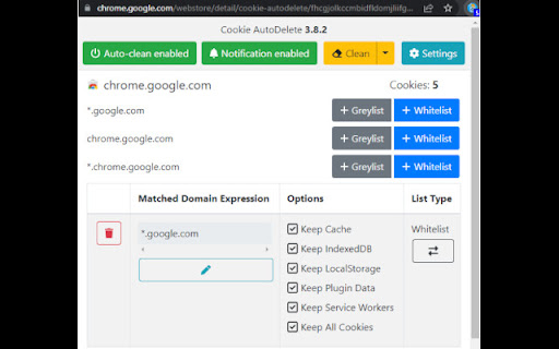 Cookie AutoDelete chrome extension