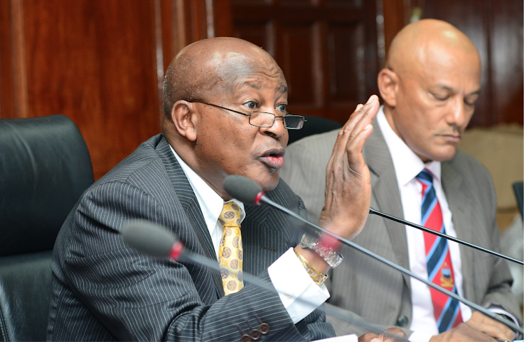 Attorney General Paul Kihara and Ethics and Anti-Corruption Commission CEO Twalib Mbarak at Parliament Buildings on April 16