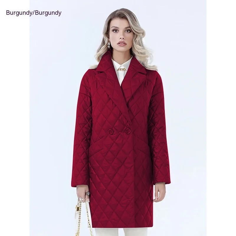 Top d'hiver long pour femme à carreaux avec revers et lacets, manches longues, idéal pour l'hiver, chaud et stylé.