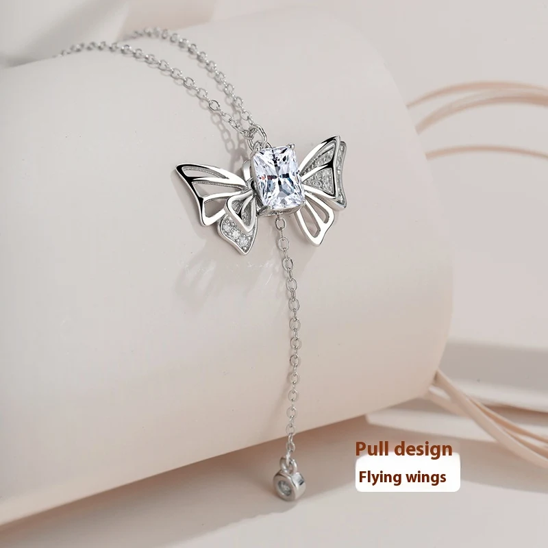 Collier papillon mobile en argent sterling 925 pour rendez-vous quotidiens, idéal pour filles, élégant et ajustable, cadeau parfait.