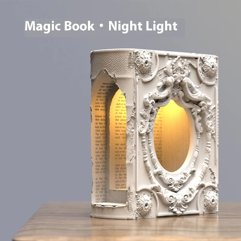 Magic Book Gypsum Table Lamp for Bedroom Bedside Ornament, creates a cozy atmosphere and serves as an elegant decorative
