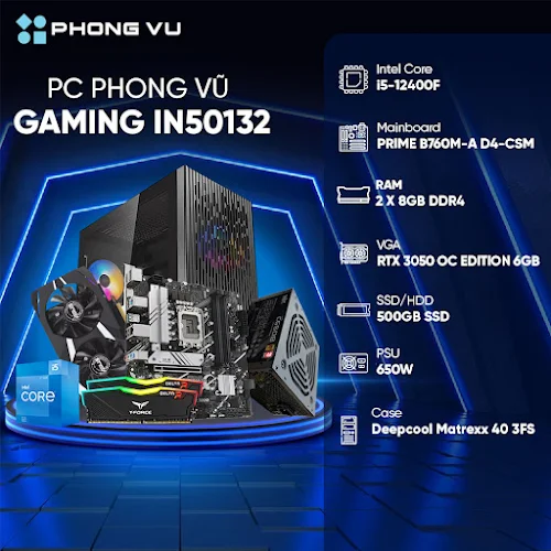 PC Phong Vũ Gaming IN50132 (Intel Core i5-12400F/2x8GB/500GB SSD/Nvidia GeForce RTX 3050/Free DOS)