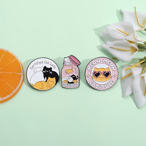 Title 4, Geometric Cute Cat With Glasses Creative Brooch...