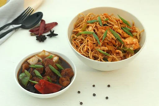 Teriyaki Chicken Noodles With Blackpepper Chilli Chicken