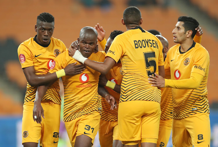 Kaizer Chiefs midfielder Willard Katsande celebrates with teammates after scoring in an Absa Premiership match against Black Leopards at FNB Stadium on November 7, 2018.