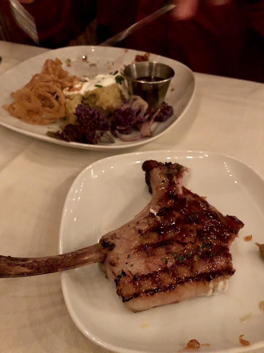 The pork chop was huge, juicy, and delish!