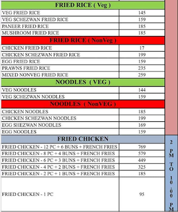 Sky Malabar Restaurant And Cake World menu 