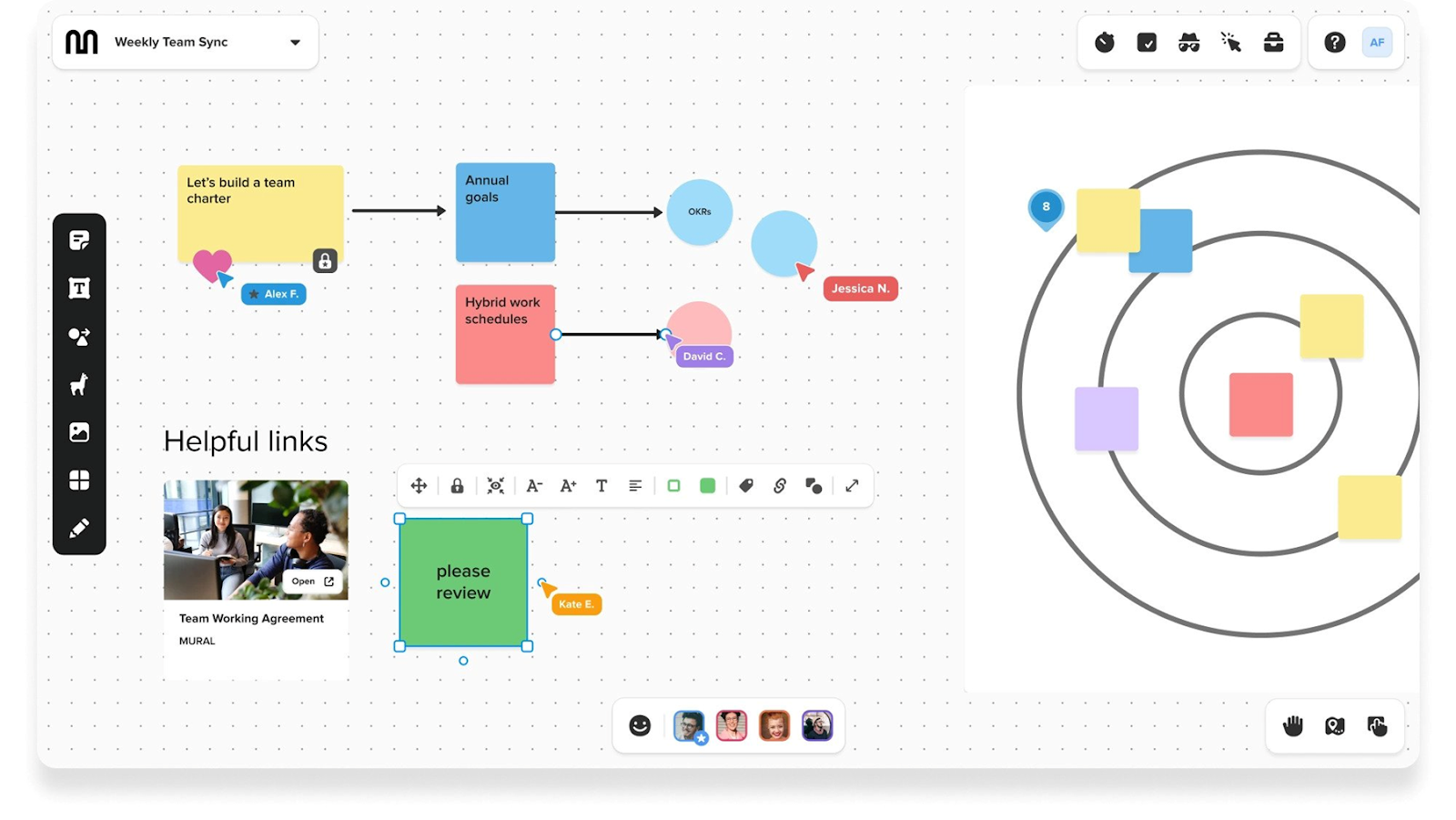 Mural interface with branstorm session template in use