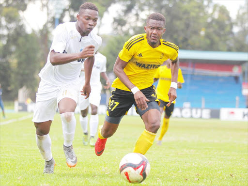 AFC Leopards’ Jafari Owiti tries to stop Emmanuel Tienan of Wazito in a recent match./OLIVER MORGAN